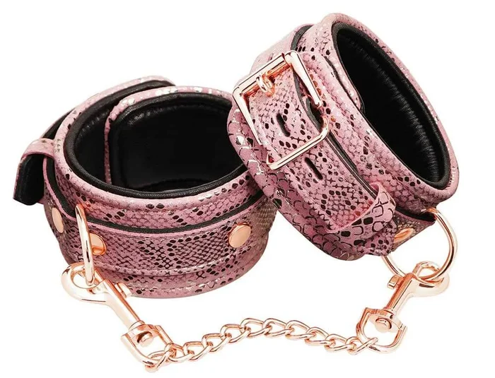 Microfiber Snake Print Wrist Restraints Faux Leather Pink