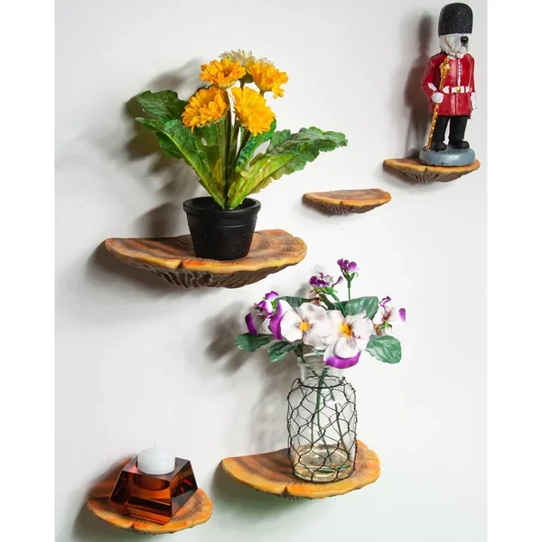 Mushroom 5-Piece Floating Wall Shelf Set, Hand-Painted Resin Shelves, Ideal Fo