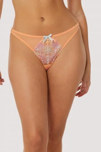 Naomi Floral Embroidered Thong – Orange –