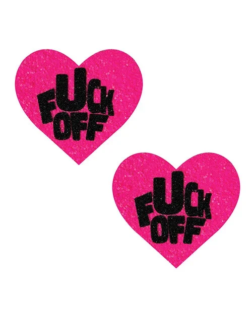 Neva Nude Fuck Off Glitter Blacklight Reactive Heart Pasties – Pink/Black O/S