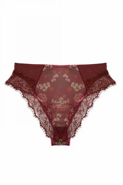 Neve Kimono Print High Waist Brief – Burgundy –