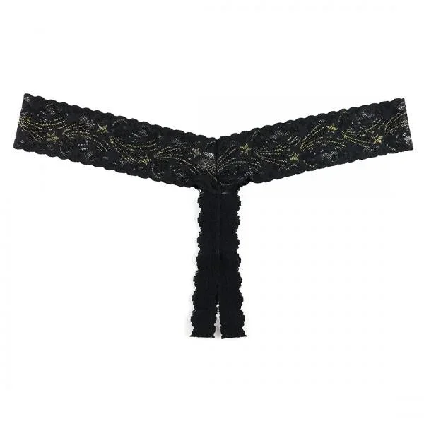 Night Fever Plus Open Thong – Black/Gold – One Size
