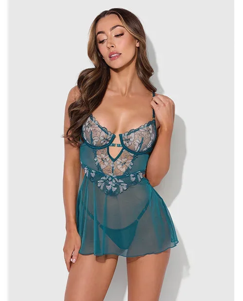 Nova Lace & Mesh Babydoll w/G-String 2 pc Set – Jade Blue LG