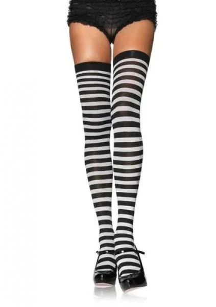 Nylon Stocking with Stripe – Black/White