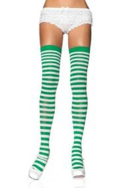 Nylon Stocking with Stripe – White/Kelly Green