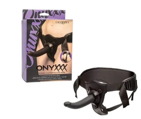 Onyxxx Support Strap with 7″ Silicone Probe – Black Harness Strap-On