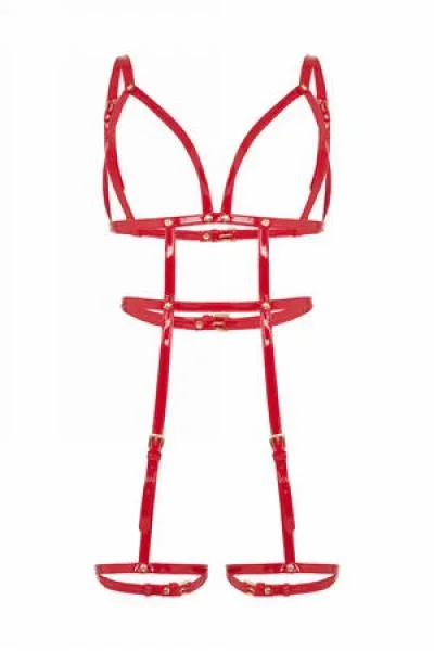 Open Harness Bra with Leg Cuffs – Red –
