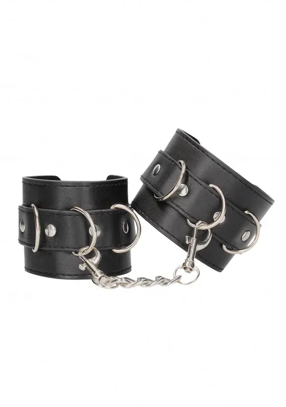 Ouch Black & White Bonded Leather Wrist or Ankle Cuffs