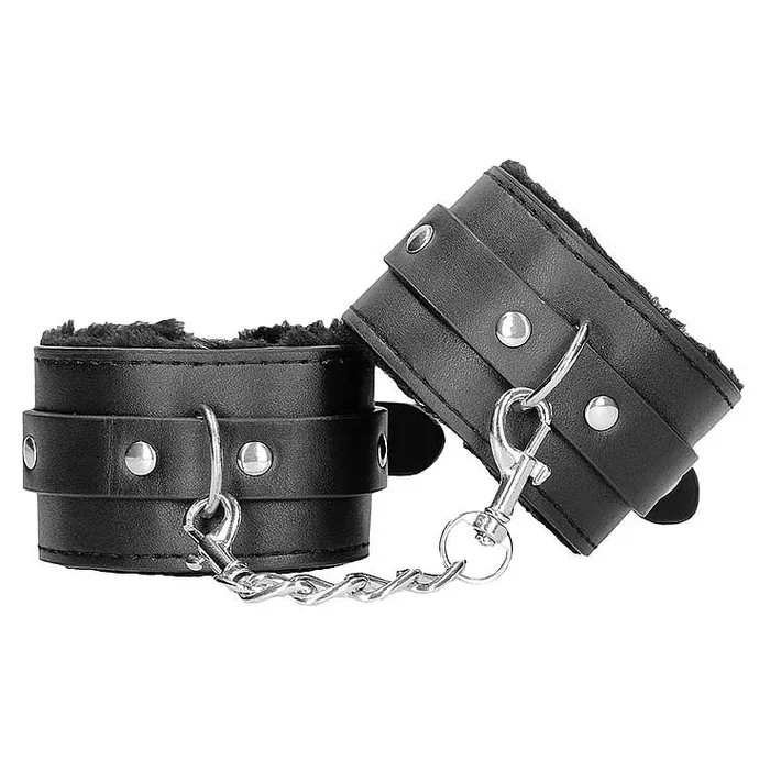 Ouch! Black & White Plush Bonded Leather Hand Cuffs