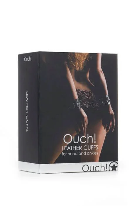Ouch Leather Cuffs Black – Adjustable, Durable with Metal Fastenings, One Size Fits Most