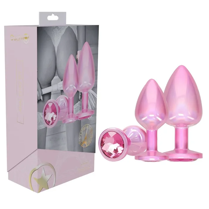 OUCH! Paris Collection – Metal Anal Plug Set – Pink – Metallic Pink Butt Plugs with Gem Bases – Set of 3 Sizes