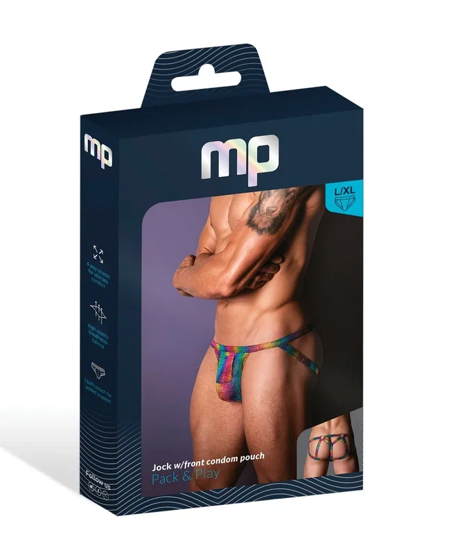 Pack & Play Jock w/Front Condom Pocket – Rainbow L/XL