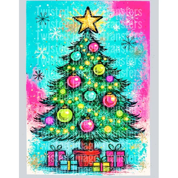 Painted Christmas Tree DTF (direct-to-film) Transfer