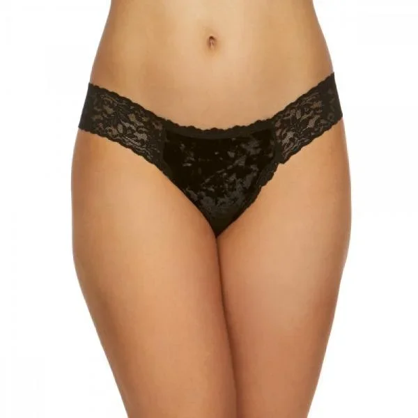 Panne Velvet Low Rise Thong – Black – One Size