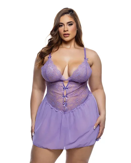 Paradise Dream Lace and Mesh Babydoll w/Thong – Lilac 1X/2X