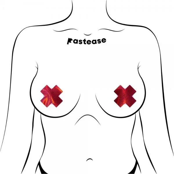 Pastease® Petite – Two Pair Liquid Cross Nipple Pasties – Red