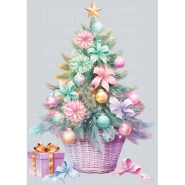 Pastel Tree In Basket With Bows Below DTF (direct-to-film) Transfers