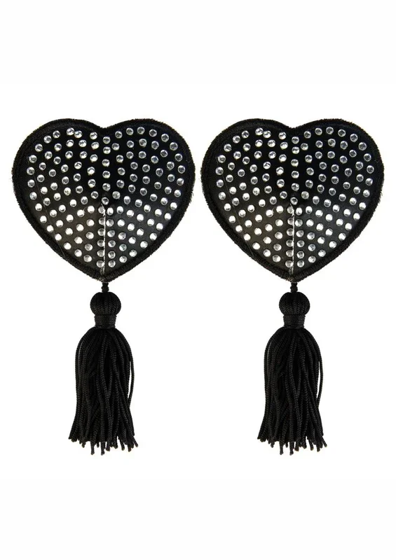 Peekaboos Heart Sequin Tassel Pasties Black White Premium Adhesive