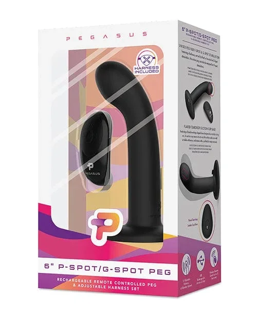 Pegasus 6″ Rechargeable P-Spot G-Spot Peg with Adjustable Harness & Remote Set – Black