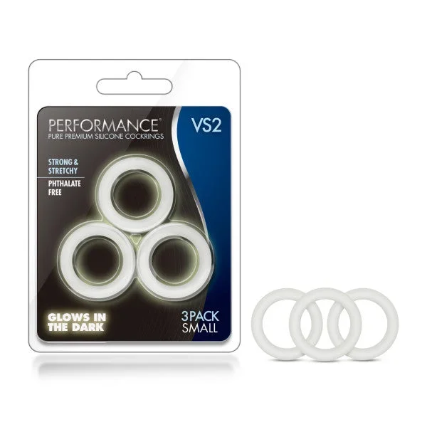 Performance VS2 Pure Premium Silicone Cockrings – Glow In Dark Small Cock Rings – Set of 3