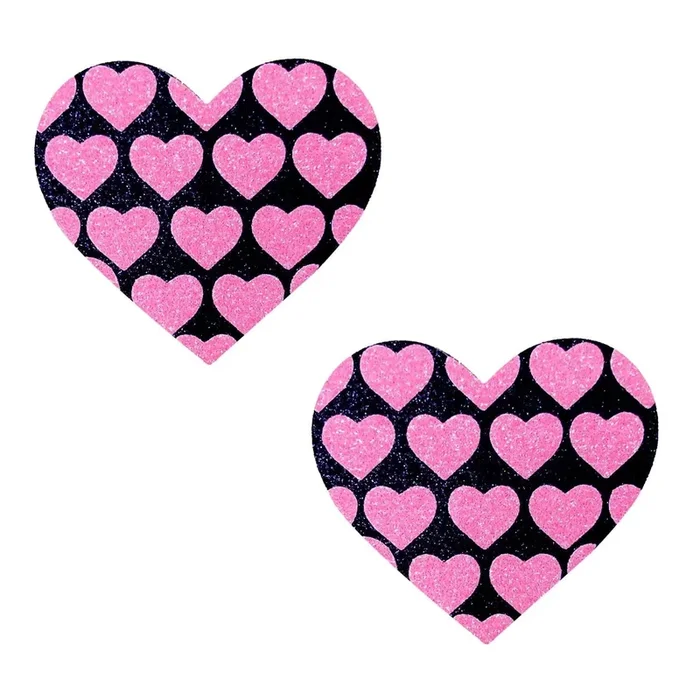 Pink Heart Neon Valentine Nipple Covers Black Glitter Pasties