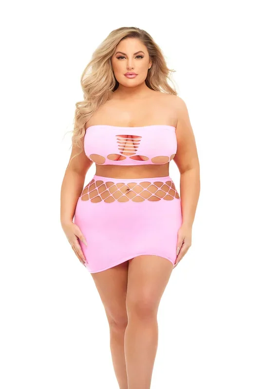 Pink Lipstick Net Worth 2pc Bandeau Set – Queen – Pink