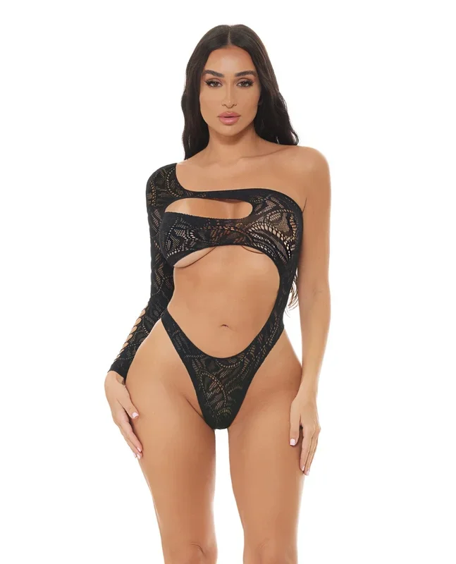 Pink Lipstick Tap In One Shoulder Teddy – Black O/S