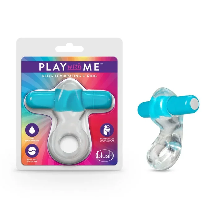 Play With Me Delight Vibrating C-Ring – Clear/Blue Vibrating Cock Ring