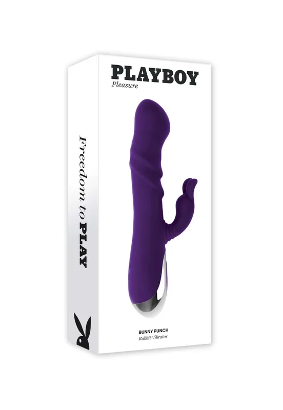 Playboy Bunny Punch Rechargeable Silicone Rabbit Vibrator with Twirly G-Spot Head – Purple