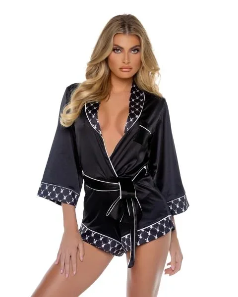 Playboy Bunny Smoke Lounge Romper – Black –