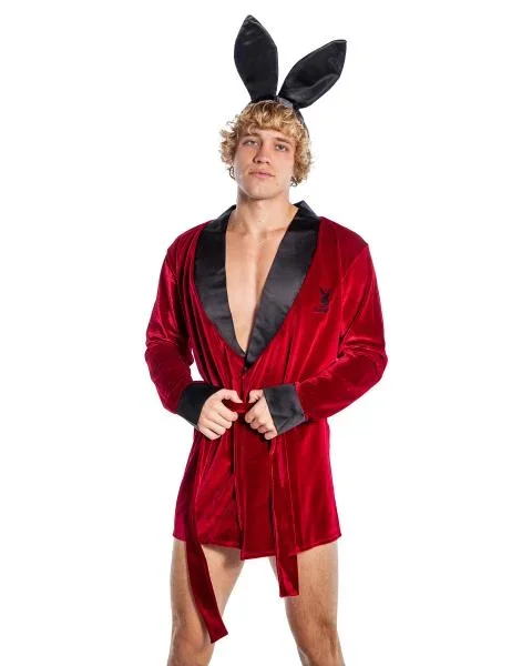 Playboy Mens Smoke Lounge Robe – Red/Black –