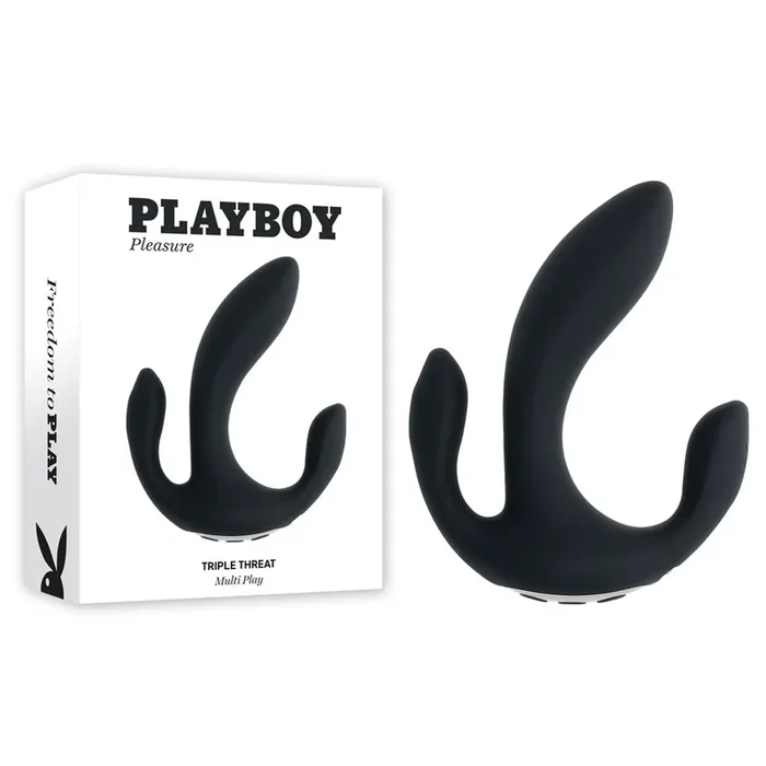 Playboy Pleasure TRIPLE THREAT – Black USB Rechargeable Triple Probe Vibrator