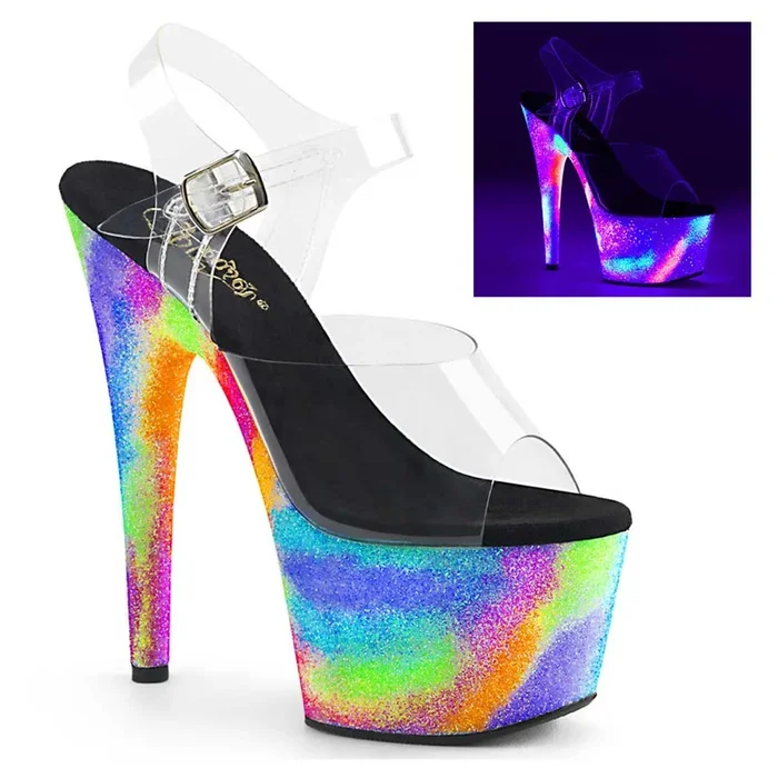 Pleaser Shoes Adore-708GXY 7″ Heel Platform Ankle Strap Sandal with UV Galaxy Effect