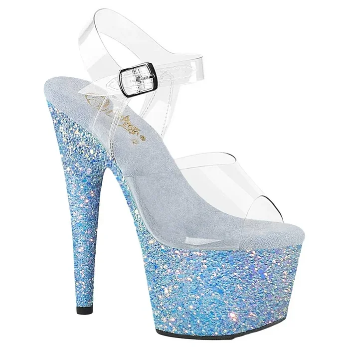 Pleaser Shoes Adore 708LG Platform Ankle Strap Sandal with Holo Glitter Bottom