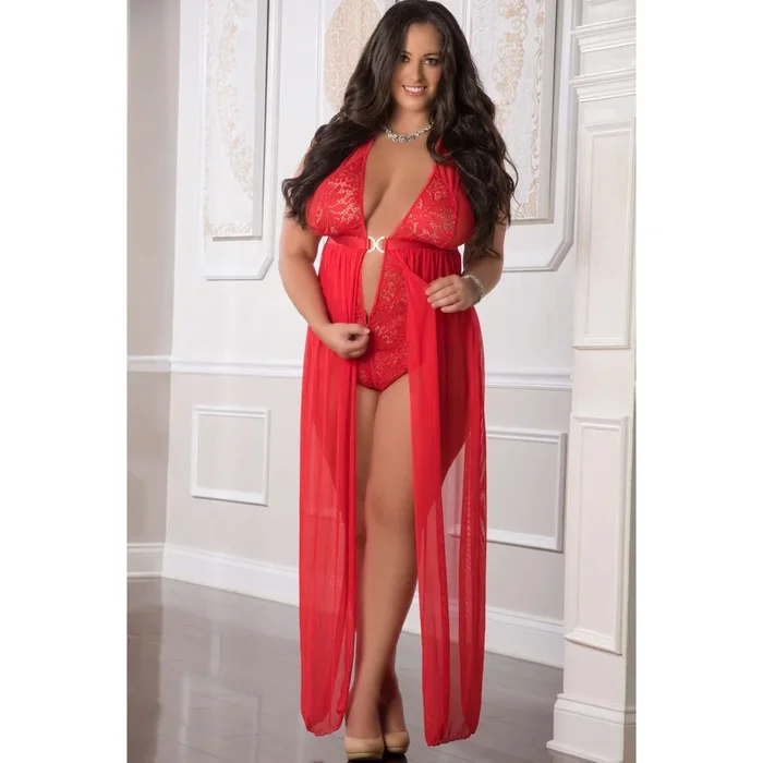 Plus Size Mesh Gown Over Bodysuit