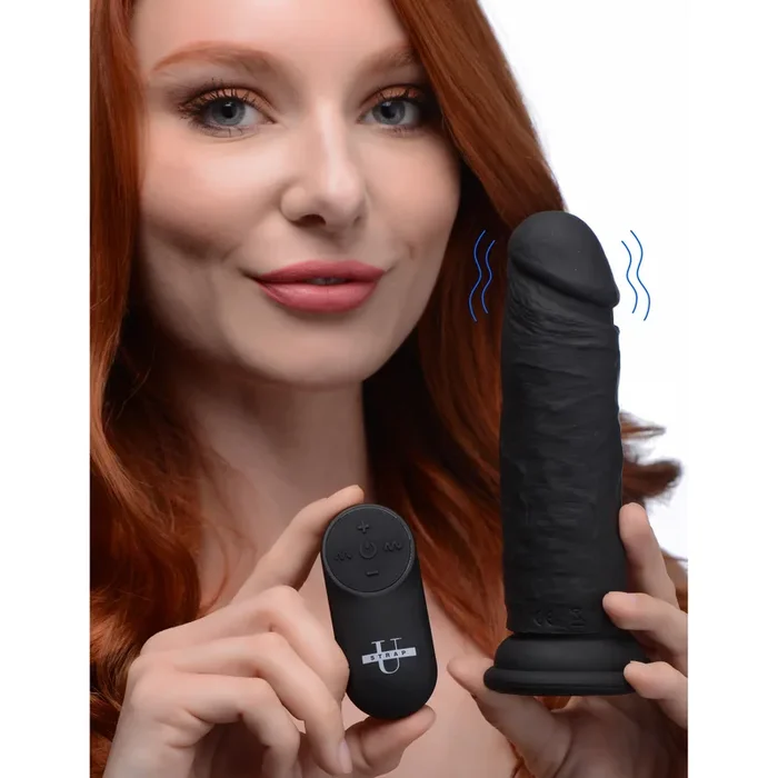 Power Player 28X Vibrating Silicone Dildo with Remote – Black