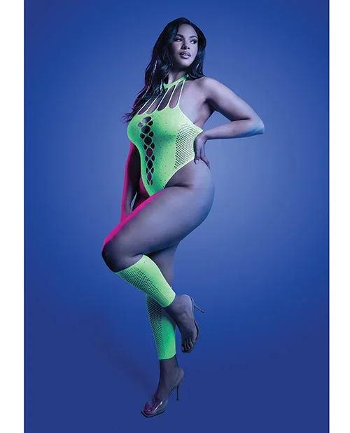 Pressure Point UV Reactive Rhinestone Teddy And Gloves 2pc Neon Green Set