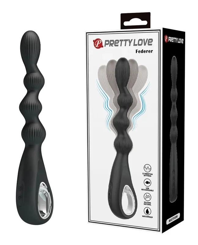 Pretty Love Federer Vibrating Beaded Anal Probe – Black