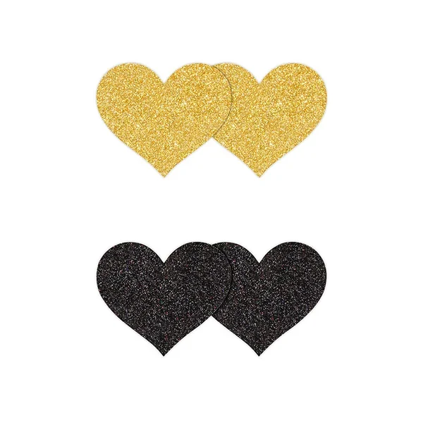 Pretty Pasties Glitter Hearts Black/gold 2 Pair