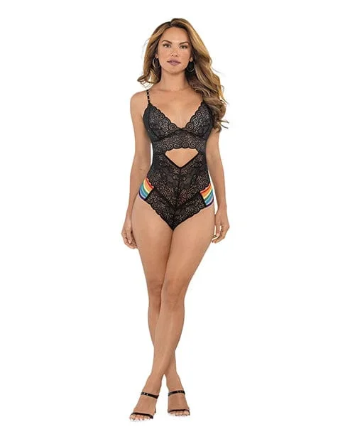 Pride Lace Teddy with rainbow Side Straps Black