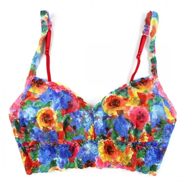 Printed Retro Lace V-Bralette – Bold Blooms –