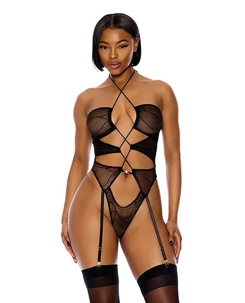 Pull My Strings Sheer Mesh Halterneck Teddy – Black LG