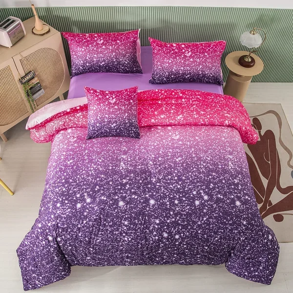 Purple Comforter Set Full Size – 6Pcs Colorful Rainbow Girls Bedding Set – Spa