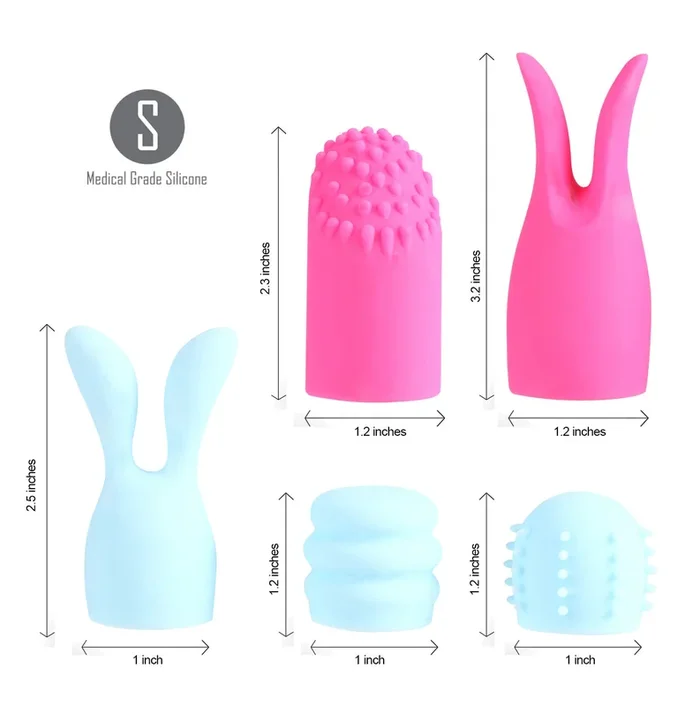 Quinn 5 Piece Silicone Attachments Set for Adult Massagers Pink Blue