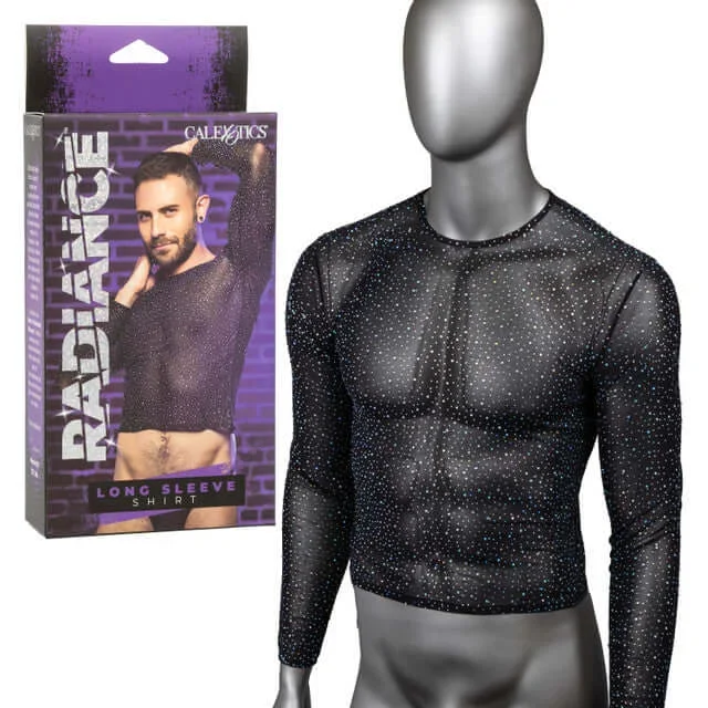 Radiance Long Sleeve Shirt – Dazzling Mesh Design with Rhinestone Accents