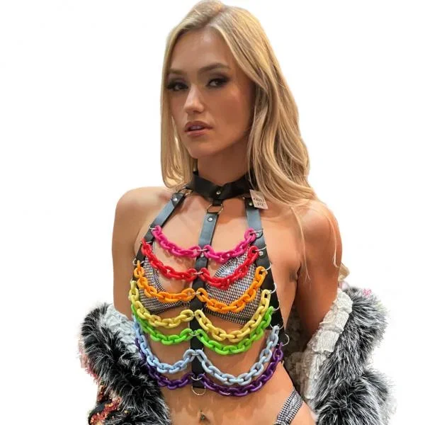 Rainbow Chain Harness with Leatherette Straps – One Size