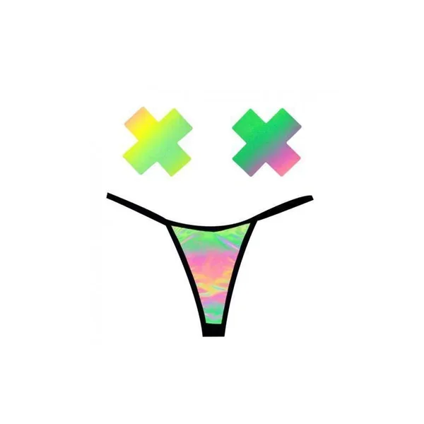 Rainbow Reflective G-String and X Pastie Set
