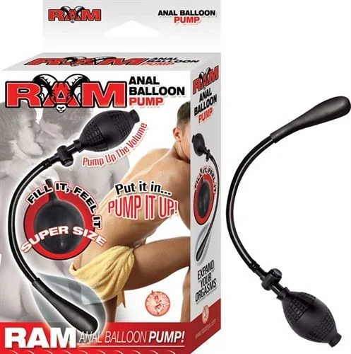Ram Black Anal Balloon Pump with Safety Release Valve and Bulb