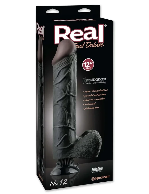 Real Feel Deluxe Number 12 Wallbanger Vibrating Dildo 12 inch Black