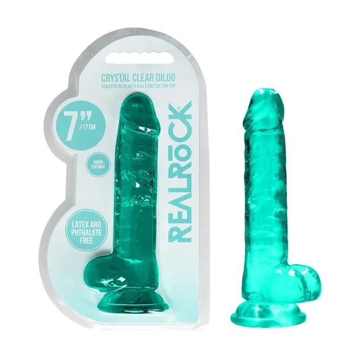 REALROCK 7” Realistic Dildo With Balls – Turquoise 17.8 cm Dong